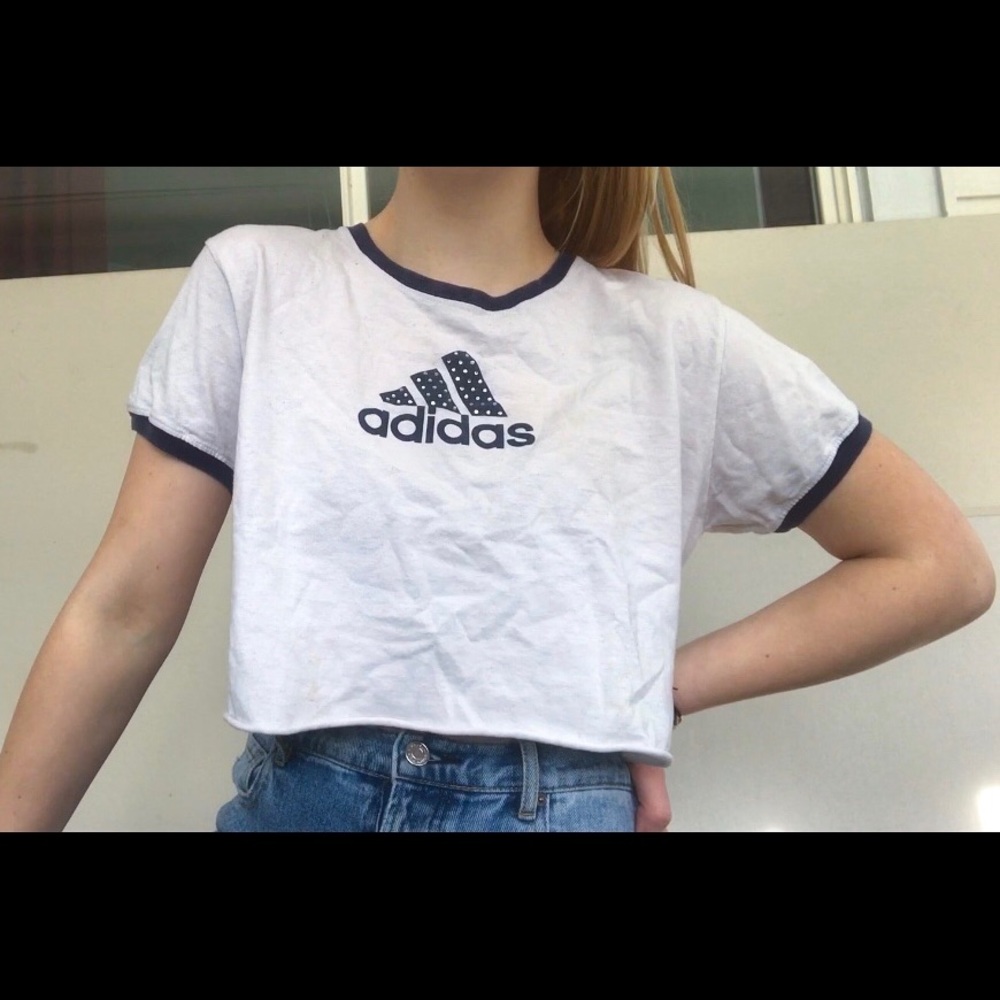 Adidas Crop Top Rhinestone Logo Tee